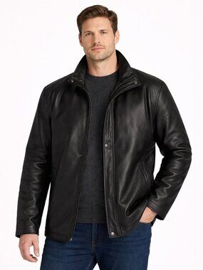 F Collection Leather Jacket M20101B Mens Large Black "Super Luxurious" NWT-Italy